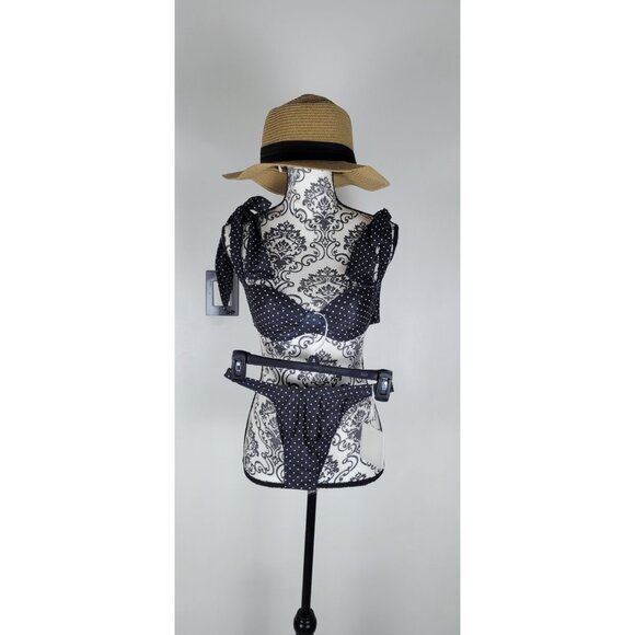 SAME Bikiny Set 2pc Womens Swim The Lady Bra 90's Polka Dot Sz Xs Black/White - Picture 1 of 11